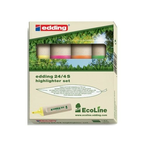 Комплект текстмаркери edding 24 EcoLine, скосен връх 2-5 мм, 4 цвята