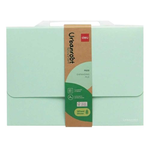 Чанта за документи Deli Urbanroot EF633, 13 отделения и индекси, PP, зелена