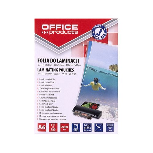 Фолио за ламиниране OFFICE PRODUCTS А6, 111x154 мм, 2х80 mic, кутия 100 л.