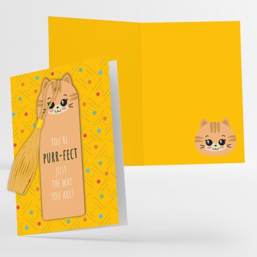 Поздравителна картичка Purr-fect, с книгоразделител и фолио ефект, 120 x 170 мм