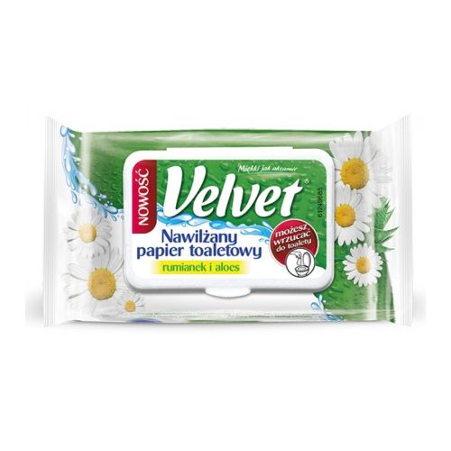 Тоалетна хартия Velvet, влажна, аромат на лайка и алое вера, бяла, 48 къса