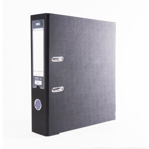 Класьор Deli, РР, A4, 75 мм, метален кант, сменяем етикет, черен