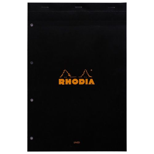 Пад с телчета RHODIA BLACK N°20, А4+, 80 л., редове, микроперф., 4 дупки, хартия Clairefontaine 80 г