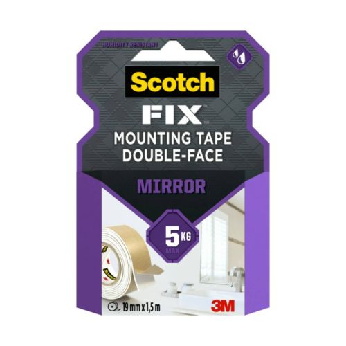 Монтажна лента Scotch-FIX Bath & Mirror 4496W-1915-P, 19 мм x 1.5 м, издържливост 5 кг, 1 кг/200 мм