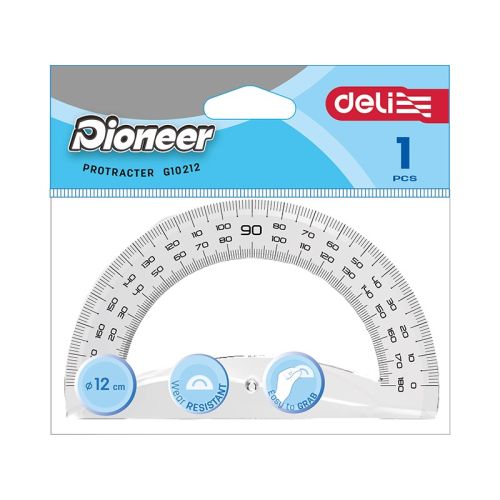 Транспортир Deli Pioneer EG10212, 180°, 12 см