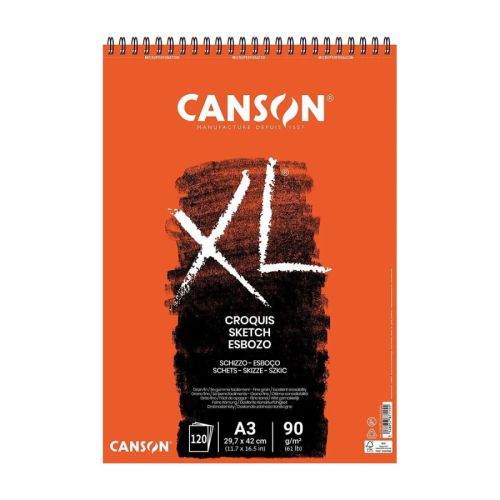 Скицник със спирала CANSON XL Croquis, за сухи техники, A3, 90 г/кв.м, fine grain, 120 л.