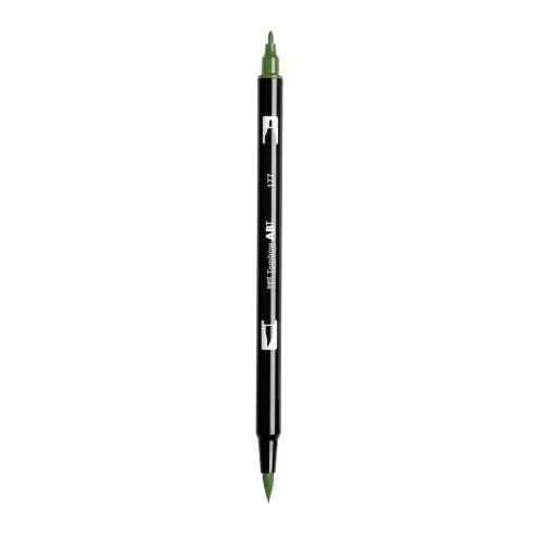 Aкварелен двувърх маркер Tombow ABT Dual Brush, четка 3.5 мм, връх 0.8 мм, 177 dark jade