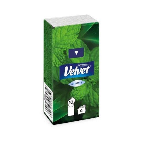 Козметични кърпи Velvet, евкалипт и ментол, 4-пласта, бели, 10 бр.