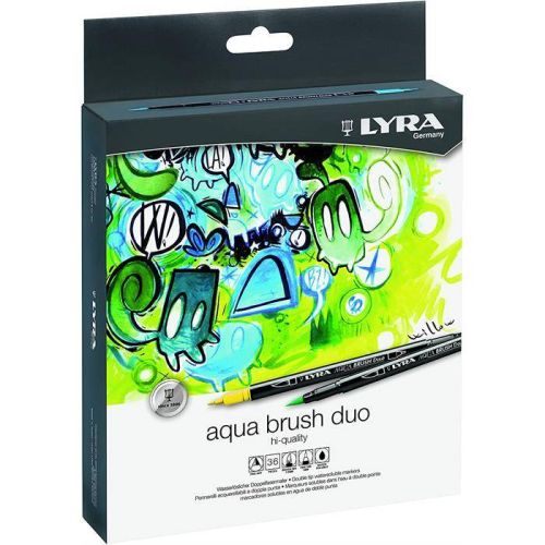 Акварелни двувърхи маркери LYRA Aqua Brush Duo, объл връх и четка, 36 цвята