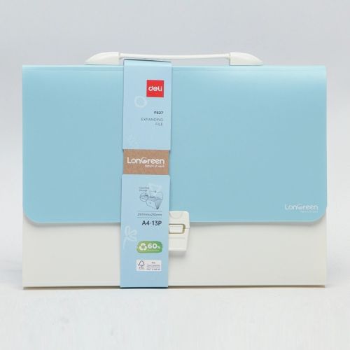 Чанта за документи Deli LonGreen, EF627, 13 отделения и индекси, PP, синя