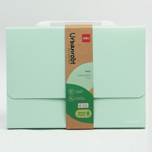 Чанта за документи Deli Urbanroot EF633, 13 отделения и индекси, PP, зелена