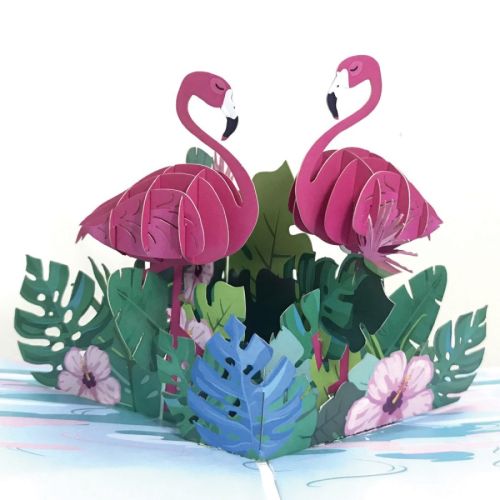 3D Pop-up поздравителна картичка Origami с фламинго, 120 х 170 мм