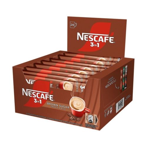 Кафе Nescafe 3 in 1 BROWN Sugar, разтворимо, кутия 28 бр. х 16.5 г