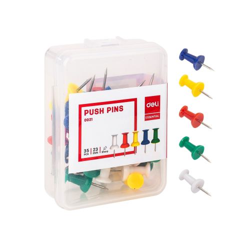 Пинове за коркова дъска Deli Essential, E0021, цветни, кутия 35 бр.