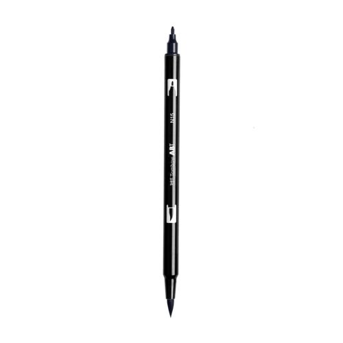 Aкварелен двувърх маркер Tombow ABT Dual Brush, четка 3.5 мм, връх 0.8 мм, N15 black