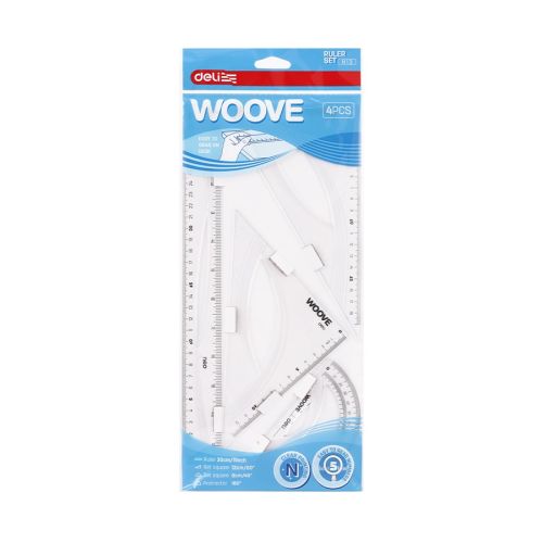 Комплект Deli Woove EH13, линия 30 см, 2 триъгълника и транспортир, сини