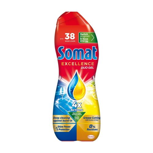 Дуо гел за съдомиялна машина Somat Excellence, аромат на лимон и лайм, 684 мл