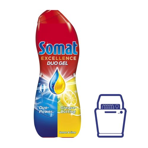 Дуо гел за съдомиялна машина Somat Excellence, аромат на лимон и лайм, 684 мл