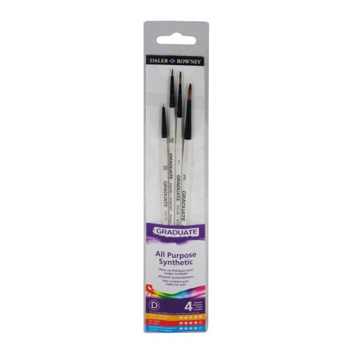 Комплект 4 четки за детайли DALER-ROWNEY Graduate, изк. косъм, Spotter №10/0 и №3/0, Round №1,№3