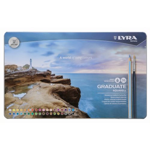 Акварелни моливи LYRA Graduate Aquarell 36 цвята, метална кутия, с четка Taklon №2