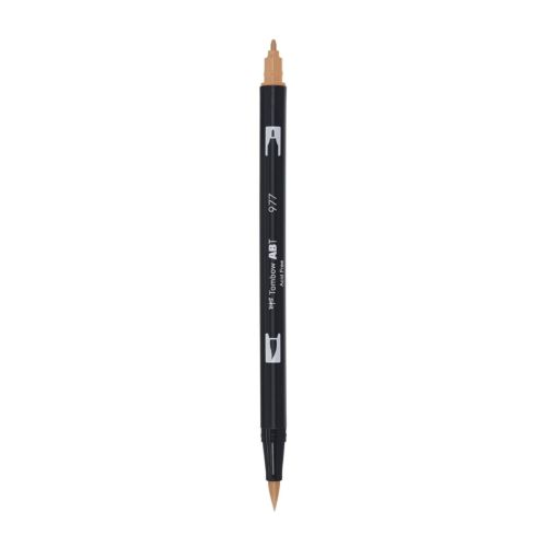 Aкварелен двувърх маркер Tombow ABT Dual Brush, четка 3.5 мм, връх 0.8 мм, 977 saddle brown