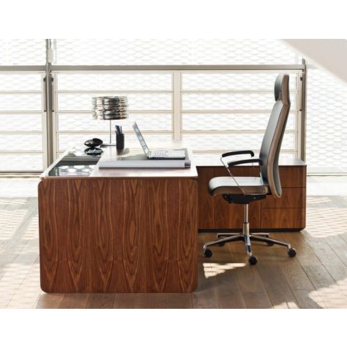 Директорско бюро eRange с панел и шкаф, 2213х1583х750 мм, MDF, американски орех