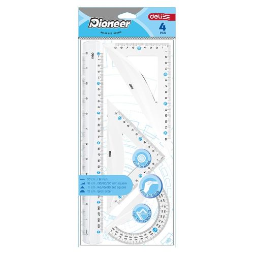 Комплект Deli Pioneer EG00512, линия 30 см, 2 триъгълника и транспортир