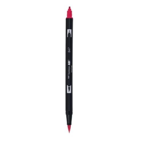 Aкварелен двувърх маркер Tombow ABT Dual Brush, четка 3.5 мм, връх 0.8 мм, 847 crimson