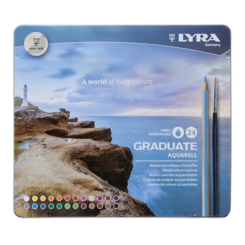 Акварелни моливи LYRA Graduate Aquarell 24 цвята, метална кутия, с четка Taklon №2