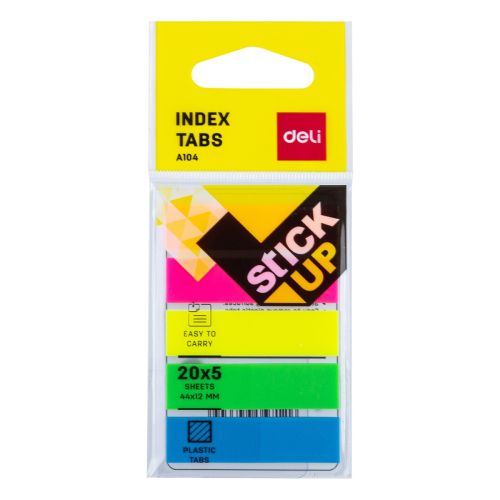 Самозалепващи индекси Deli Stick Up EA10402, PVC, 44х12 мм, 5х20 л., микс, неонови
