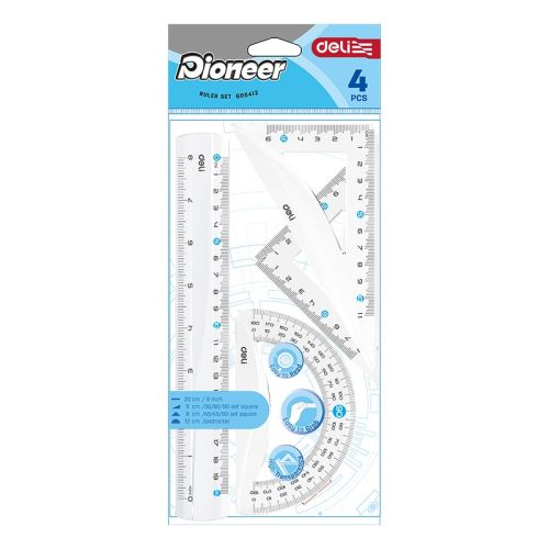 Комплект Deli Pioneer EG00412, линия 20 см, 2 триъгълника и транспортир