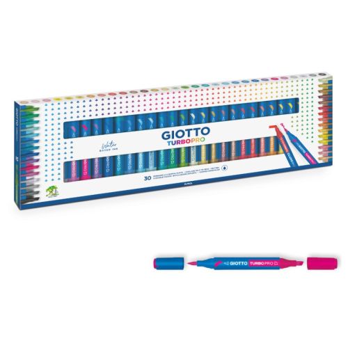 Акварелни двувърхи маркери GIOTTO Turbo Pro, четка и скосен връх, 30 цвята