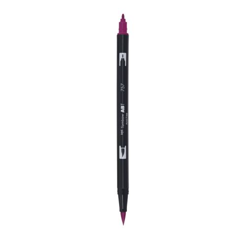 Aкварелен двувърх маркер Tombow ABT Dual Brush, четка 3.5 мм, връх 0.8 мм, 757 port red