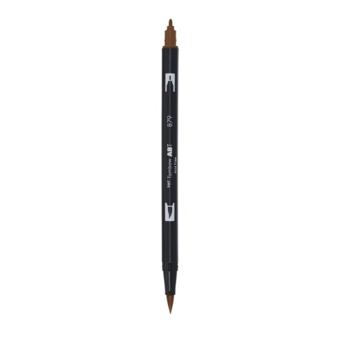Aкварелен двувърх маркер Tombow ABT Dual Brush, четка 3.5 мм, връх 0.8 мм, 879 brown