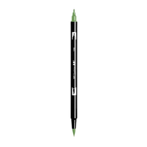Aкварелен двувърх маркер Tombow ABT Dual Brush, четка 3.5 мм, връх 0.8 мм, 158 dark olive
