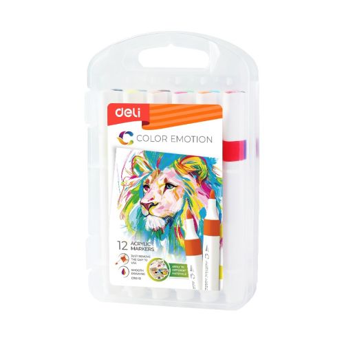 Акрилни маркери Deli Color Emotion EC193-12, 12 цвята, PP опаковка — Joya.bg 1