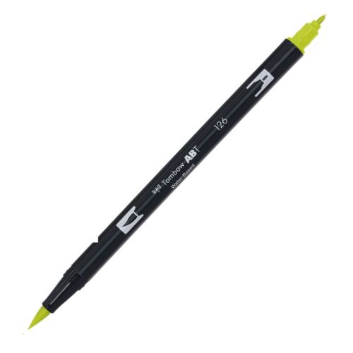 Aкварелен двувърх маркер Tombow ABT Dual Brush, четка 3.5 мм, връх 0.8 мм, 126 light olive — Joya.bg 1