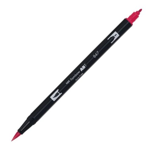 Aкварелен двувърх маркер Tombow ABT Dual Brush, четка 3.5 мм, връх 0.8 мм, 847 crimson — Joya.bg 1