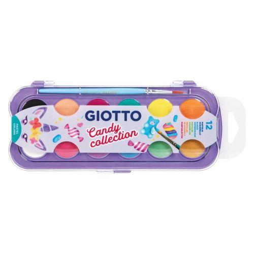 Акварелни бои GIOTTO Candy Collection, ф 30 мм, 12 цвята + четка 1
