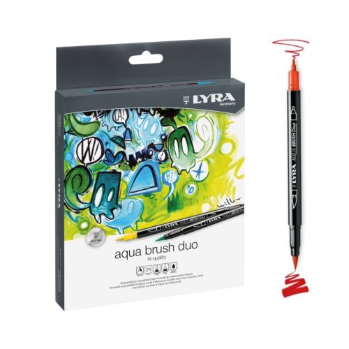 Акварелни двувърхи маркери LYRA aqua brush duo, объл връх и четка, 24 цвята — Joya.bg 1