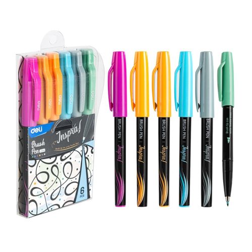 Акварелни маркери Deli Inspira EU304, тип четка, 6 цвята — Joya.bg