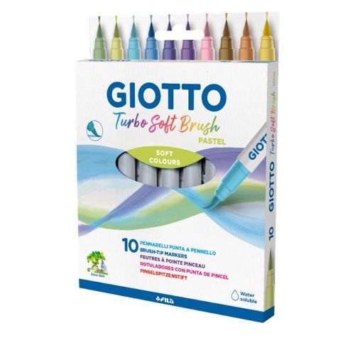 Акварелни маркери GIOTTO Turbo Soft Brush, връх тип четка, 10 пастелни цвята