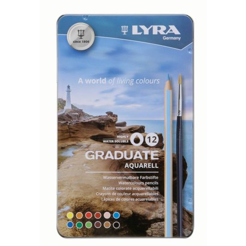 Акварелни моливи LYRA Graduate Aquarell 12 цвята, метална кутия, с четка Taklon №2 1
