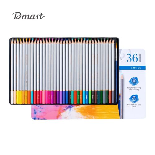 Акварелни цветни моливи Deli Dmast EC301-36, кръгло тяло, 36 цвята + четка, в метална кутия — Joya.bg 1