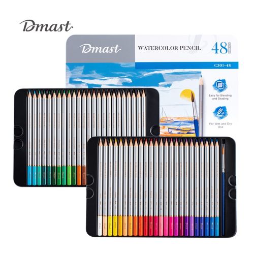 Акварелни цветни моливи Deli Dmast EC301-48, кръгло тяло, 48 цвята + четка, в метална кутия — Joya.bg 1