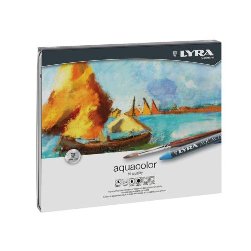 Акварелни восъчни пастели LYRA Aquacolor, метална кутия, 24 цвята 1