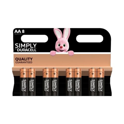 Алкална батерия Duracell Simply AA, LR6, 1.5 V, блистер 8 бр — Joya.bg