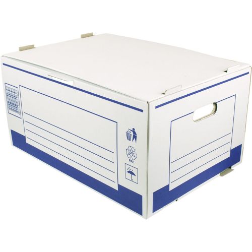 Архивен кашон Economy, 525х365х250 мм, със странично отваряне и дръжки, велпапе, бял