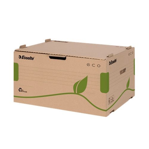 Архивен кашон Esselte Eco, 440х340х250 мм, странично отваряне, рециклирано велпапе, дръжки, кафяв — Joya.bg 1