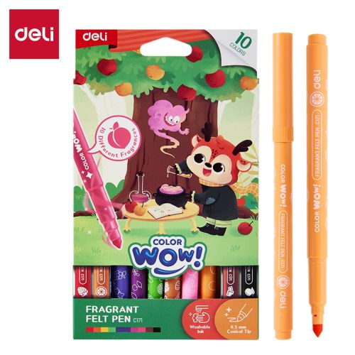 Ароматизирани флумастери Deli Color wow! EC171, връх 8.5 мм, 10 цвята — Joya.bg 1
